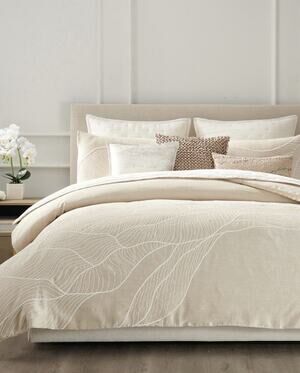 Donna Karan Dune Embroidered FULL / QUEEN Duvet Cover Taupe/Free Shipping!